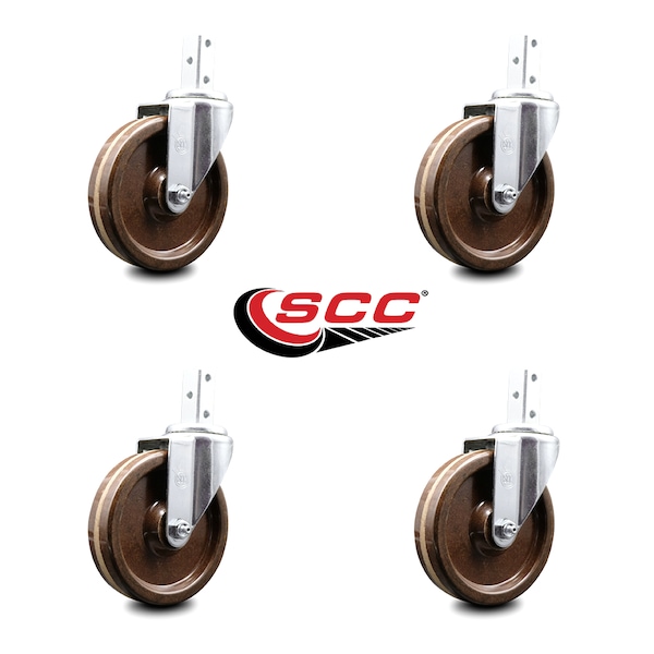 5 Inch High Temp Phenolic Wheel Swivel 7/8 Inch Square Stem Caster Set SCC